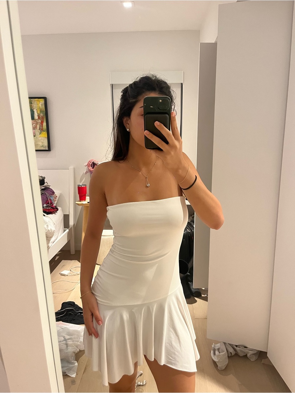 Princess Polly Strapless White Ruffle-Hem Mini Dress